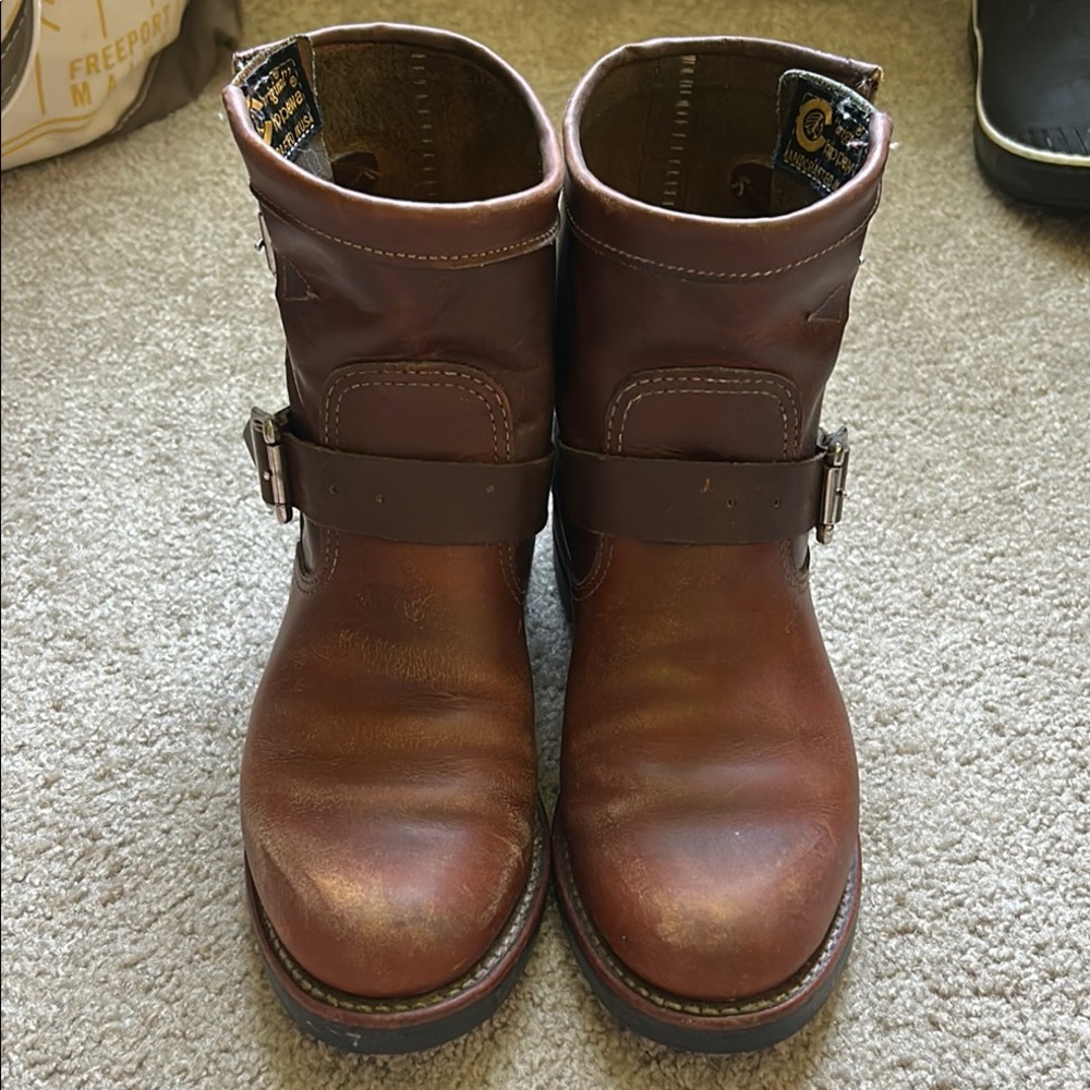 Chippewa Brown Leather Engineer Steel Toe Boots for Women size 8